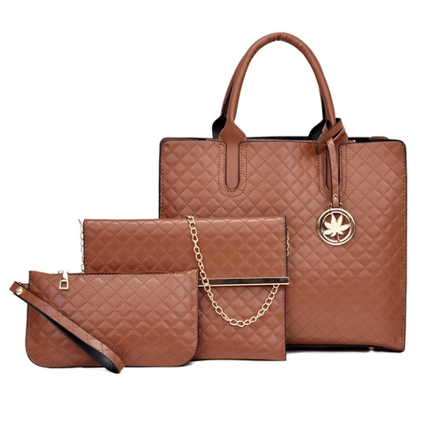 Borsa Tote E Borsa A Tracolla E Pochette In Pelle PU Trapuntata Con Pendente A Foglia Dettagli Dorati Elegante Donna