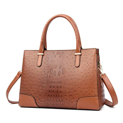 Sac À Main Femmes Cuir PU Gaufrage Crocodile Autruche Grande Capacité Cabas Sac À Bandoulière Mode Rétro Dames
