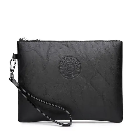 Men's Business Clutch Bag Large Capacity Pebble Grain PU Leather Envelope Handbag With Wrist Strap Zipper Closure