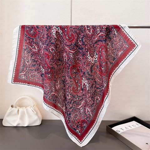 Foulard Carré Imprimé Cachemire Polyester Effet Satin Bandana Rétro Tour De Cou Femmes Accessoires De Mode Vintage