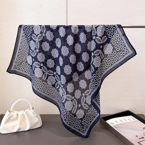 Foulard Carré Imprimé Fleurs Mandala Fausse Satin Polyester Bandana Rétro Bohème Tour De Cou Tête Pour Femme Vintage Français