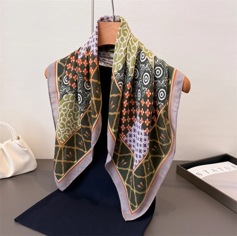Foulard Carré Imprimé Patchwork Vintage Sensation Satin Polyester Foulard De Cou Et Tête Accessoires Mode Pour Femmes Style Bohème