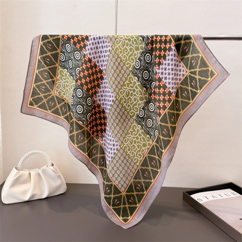 Foulard Carré Imprimé Patchwork Vintage Sensation Satin Polyester Foulard De Cou Et Tête Accessoires Mode Pour Femmes Style Bohème