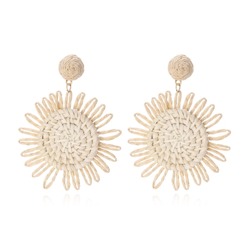 Handgefertigte Gewebte Raffia Rattan Sonnenblumen Ohrhänger Boho Urlaub Floral Stil Damen Accessoire