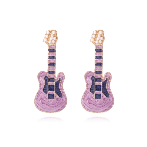 Gitarre Hängeohrringe Legierung Emaille Musikinstrument Form Mit Künstliche Perlenimitat Punk Rock Stil Für Frauen