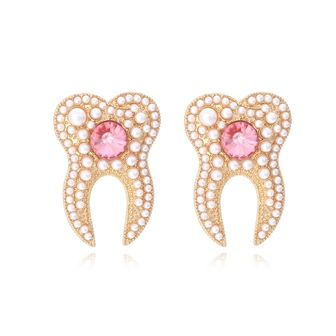 Zahnform Ohrringe Legierung Strass Künstliche Perle Kreative Neuheit Personalisierter Modeschmuck Accessoires Für Damen