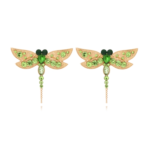 Boucles D'oreilles Libellule Design Insecte Vintage Alliage De Zinc Strass Colorés Bijoux Mode Accessoires Femmes