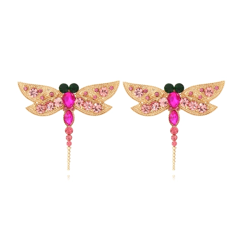 Boucles D'oreilles Libellule Design Insecte Vintage Alliage De Zinc Strass Colorés Bijoux Mode Accessoires Femmes