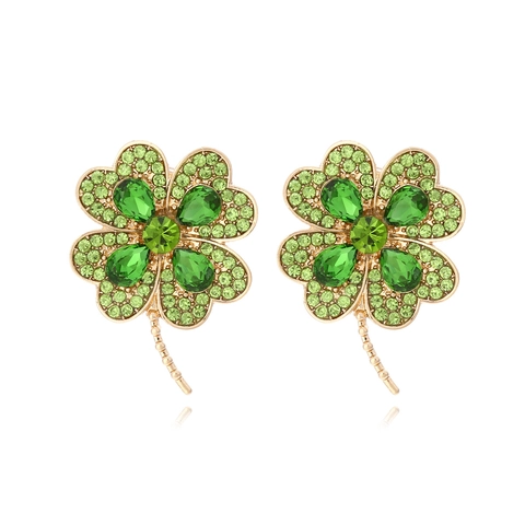 Luxury Four Leaf Clover Stud Earrings Alloy Rhinestone Colorful Flower Fashion Jewelry For Women