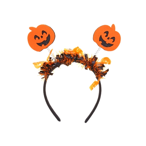Αστεία Στέκα Halloween με Χαμογελαστές Κολοκύθες σε Ελατήρια Μαύρο Πορτοκαλί Tinsel Γιορτινό Αξεσουάρ Μαλλιών για Πάρτι
