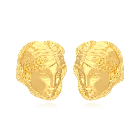 Vintage Goddess Portrait Relief Stud Earrings Alloy Human Face Irregular Edge Baroque Style Fashion Jewelry For Women