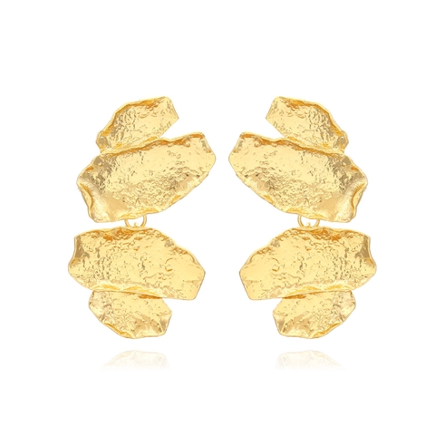 Unregelmäßige Blatt Legierung Ohrhänger Übertriebene Hammerschlag Struktur Retro Moderne Statement Schmuck Für Damen
