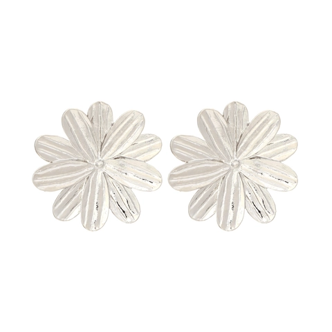 Large Flower Stud Earrings Alloy Textured Layered Petal Vintage European American Fashion Jewelry For Women