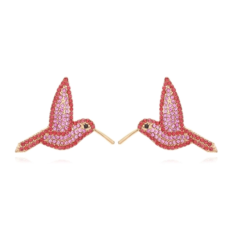 Kolibri Stecker Ohrringe Legierung Pink Rot Verlauf Rhinestone Tier Vogel Schmuck Mode Trendiges Geschenk Für Damen