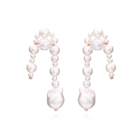 Elegant Baroque Imitation Artificial Pearl Earrings Handcrafted Alloy Arch Curve Dangle Vintage French Style For Women