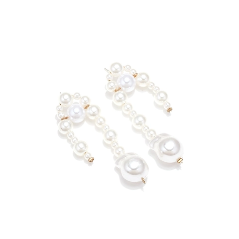 Elegant Baroque Imitation Artificial Pearl Earrings Handcrafted Alloy Arch Curve Dangle Vintage French Style For Women
