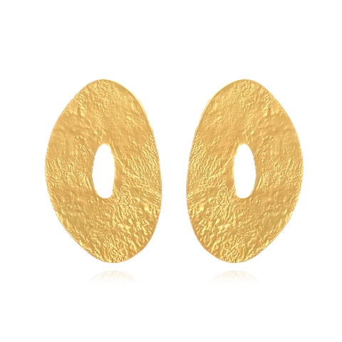 Hammered Texture Irregular Oval Stud Earrings Alloy Hollow Geometric Statement Retro Fashion Jewelry For Women