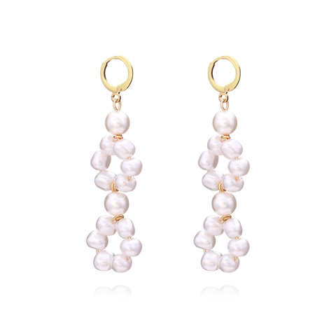 Elegante Barok Imitatie Kunstparel Hangende Oorbellen Geometrische Dubbele Ring Legering Frans Retro Minimalistisch Luxe Sieraden