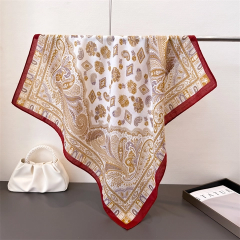 Foulard Quadrato Vintage Con Stampa Paisley Da Donna Poliestere Sensazione Satine Intreccio Spina Di Pesce Bohemien Floreale Elegante