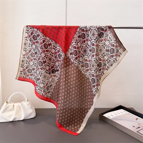 Boho-Stil Blumen Geometrischer Druck Quadratischer Satinschal Für Damen Vintage Seidengefühl Kopftuch Halstuch Modisches Accessoire