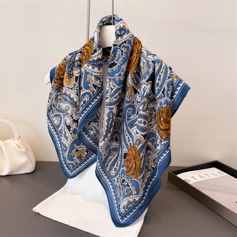 Foulard Carré Vintage À Motif Paisley Et Floral Toucher Satin Polyester Bandana Bohème Ethnique Pour Femme