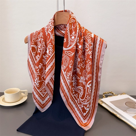 Paisley Print Square Scarf Satin-Like Polyester Headband Neck Wrap French Retro Style For Women