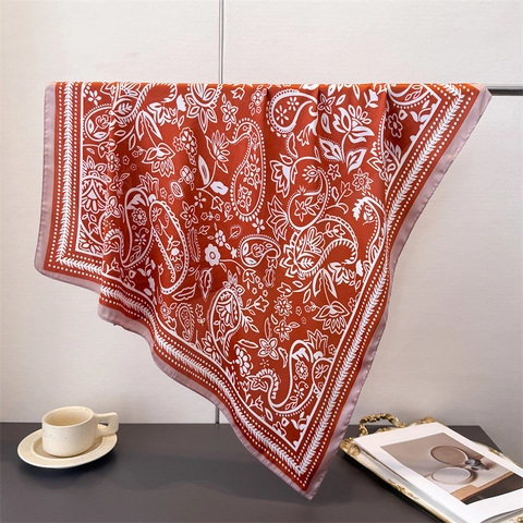 Paisley Print Square Scarf Satin-Like Polyester Headband Neck Wrap French Retro Style For Women