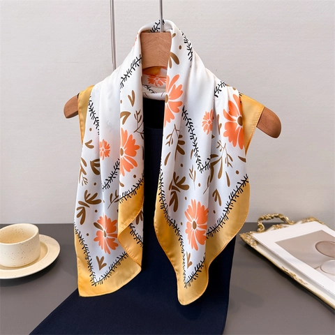 Quadratischer Satinschal Mit Blumendruck Eleganter Weicher Polyester Bandana Halstuch Kopftuch Für Damen Urlaub Alltag Accessoire