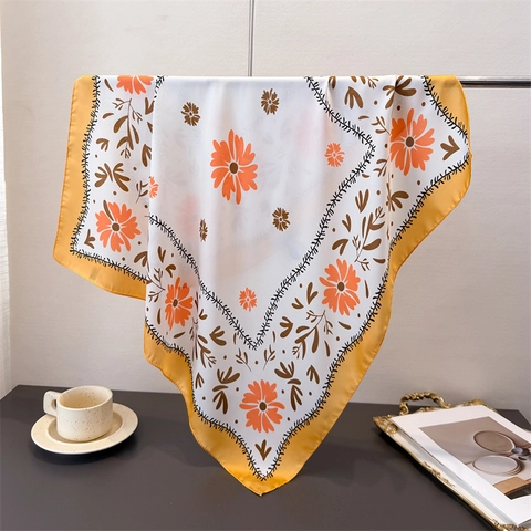 Quadratischer Satinschal Mit Blumendruck Eleganter Weicher Polyester Bandana Halstuch Kopftuch Für Damen Urlaub Alltag Accessoire
