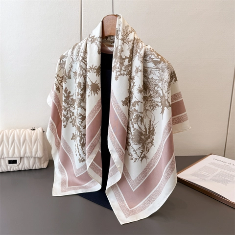 Grande Sciarpa Quadrata Elegante Stampa Floreale Cardo Raso Poliestere Scialle Professionale Per Donna Vintage Versatile