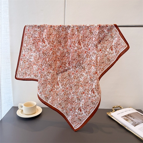 Retro Paisley Print Square Scarf Elegant Satin Like Polyester Neckerchief Vintage Bohemian Headscarf For Women