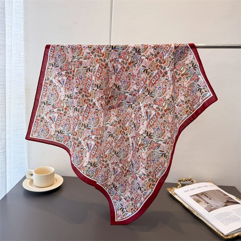 Retro Paisley Print Square Scarf Elegant Satin Like Polyester Neckerchief Vintage Bohemian Headscarf For Women