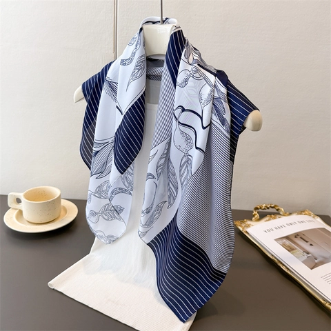 Pañuelo Cuadrado Elegante De Satén Sintética Estampado Hoja Raya Satin Bandana Pañuelo Versátil Para Mujer Chic