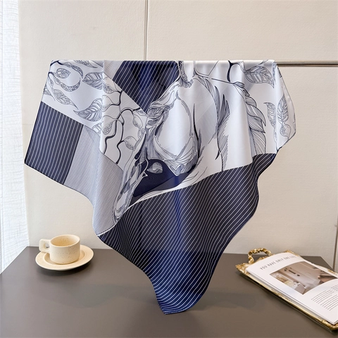 Pañuelo Cuadrado Elegante De Satén Sintética Estampado Hoja Raya Satin Bandana Pañuelo Versátil Para Mujer Chic