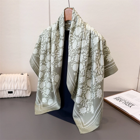 Sciarpa Quadrata Con Stampa Floreale Retrò Elegante Scialle In Simil Raso Foulard Vintage Versatile Per Donna Accessorio Moda