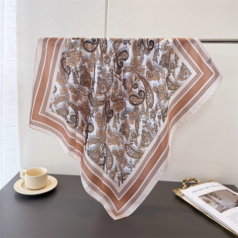 Paisley Print Square Scarf Faux Satin Polyester Retro Neck Wrap Hair Bandana Elegant Headband Accessory Women