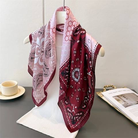 Elegante Foulard Quadrato In Raso Artificiale Stampa Paisley Patchwork Bandana Stile Vintage Da Donna