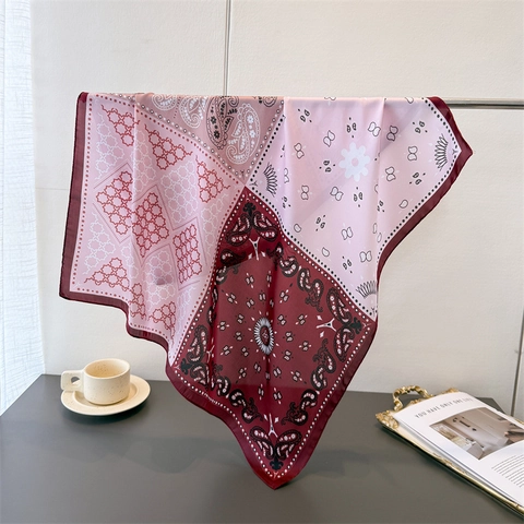 Elegante Foulard Quadrato In Raso Artificiale Stampa Paisley Patchwork Bandana Stile Vintage Da Donna