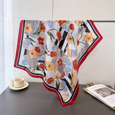 Foulard Quadrato Da Donna In Raso Di Raso Stampa Floreale Retrò Francese Bandana Per Collo Testa Accessori Di Moda