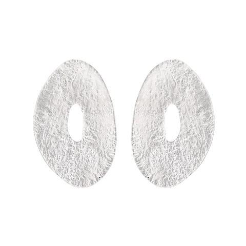 Hammered Texture Irregular Oval Stud Earrings Alloy Hollow Geometric Statement Retro Fashion Jewelry For Women