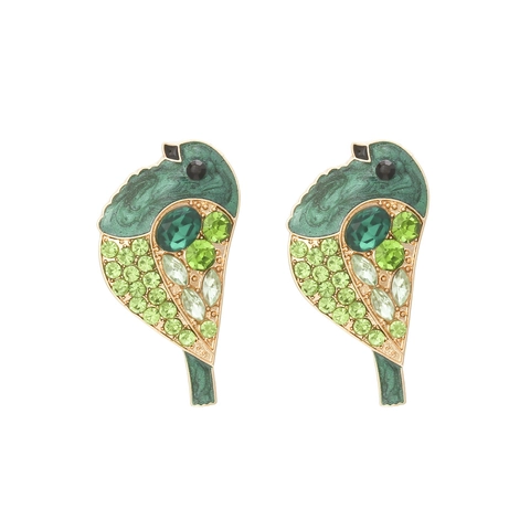 Cute Bird Shape Stud Earrings For Women With Alloy Rhinestone And Faux Artificial Pearl Pink Green Enamel Fashion Jewelry