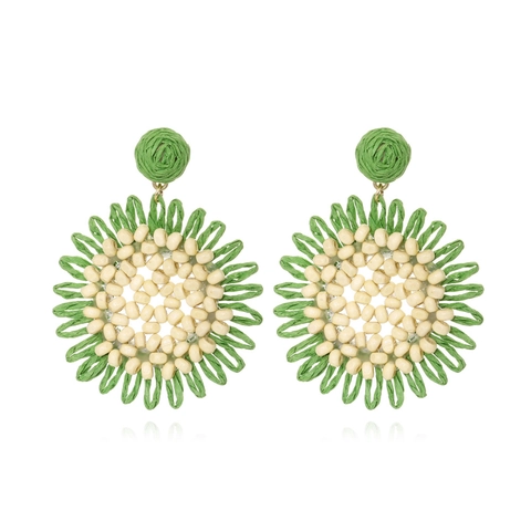 Boho Handgefertigte Gewebte Bast Sonnenblume Tropfenohrringe Mit Holzperlen Damen Sommer Strand Urlaub Blumen