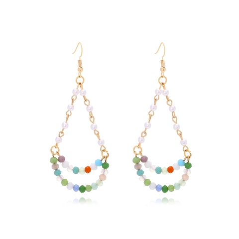 Bohemian Dangle Earrings With Multi Colored Faceted Beads And Faux Artificial Pearls Ethnic Style Drop Jewelry For Women