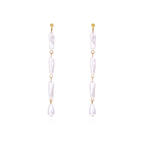 Baroque Imitation Artificial Pearl Long Drop Earrings Irregular Dangle Vintage Retro Gold Tone Alloy Jewelry Women