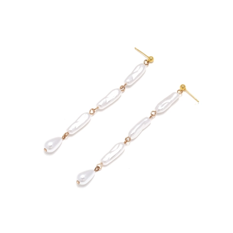 Baroque Imitation Artificial Pearl Long Drop Earrings Irregular Dangle Vintage Retro Gold Tone Alloy Jewelry Women