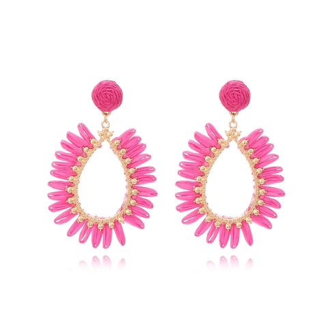 Boucles D'oreilles Pendantes En Raphia Tissé Bohème Forme De Larme Alliage De Zinc Fait Main Style Vacances Femmes