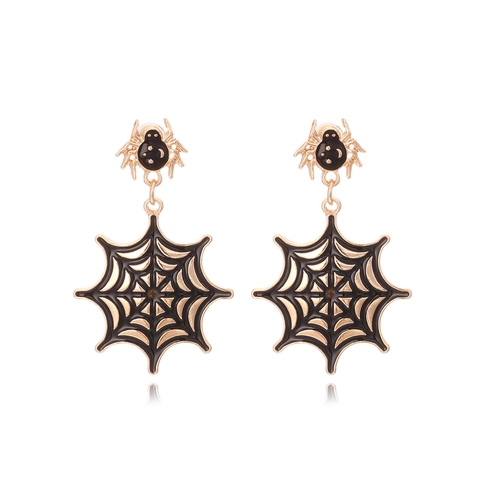 Pendientes De Halloween Telaraña Araña Aleación De Zinc Esmalte Gótico Punk Estilo Oscuro Joyas De Declaración Para Mujeres