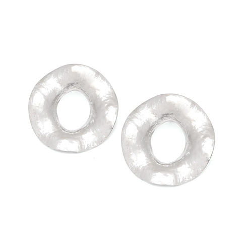 Orecchini A Lobo Circolari Martellati Lega Di Zinco Vintage Metallo Tono Argento Gioielli Per Donna