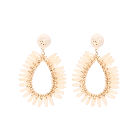 Boucles D'oreilles Pendantes En Raphia Tissé Bohème Forme De Larme Alliage De Zinc Fait Main Style Vacances Femmes