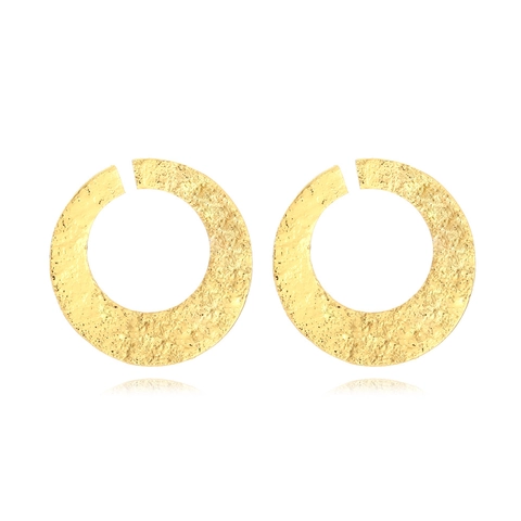 Pendientes De Aro Grandes Textura Martillada Retro Geométricos Forma C Aleación Chapada Oro Mujeres Accesorios Moda